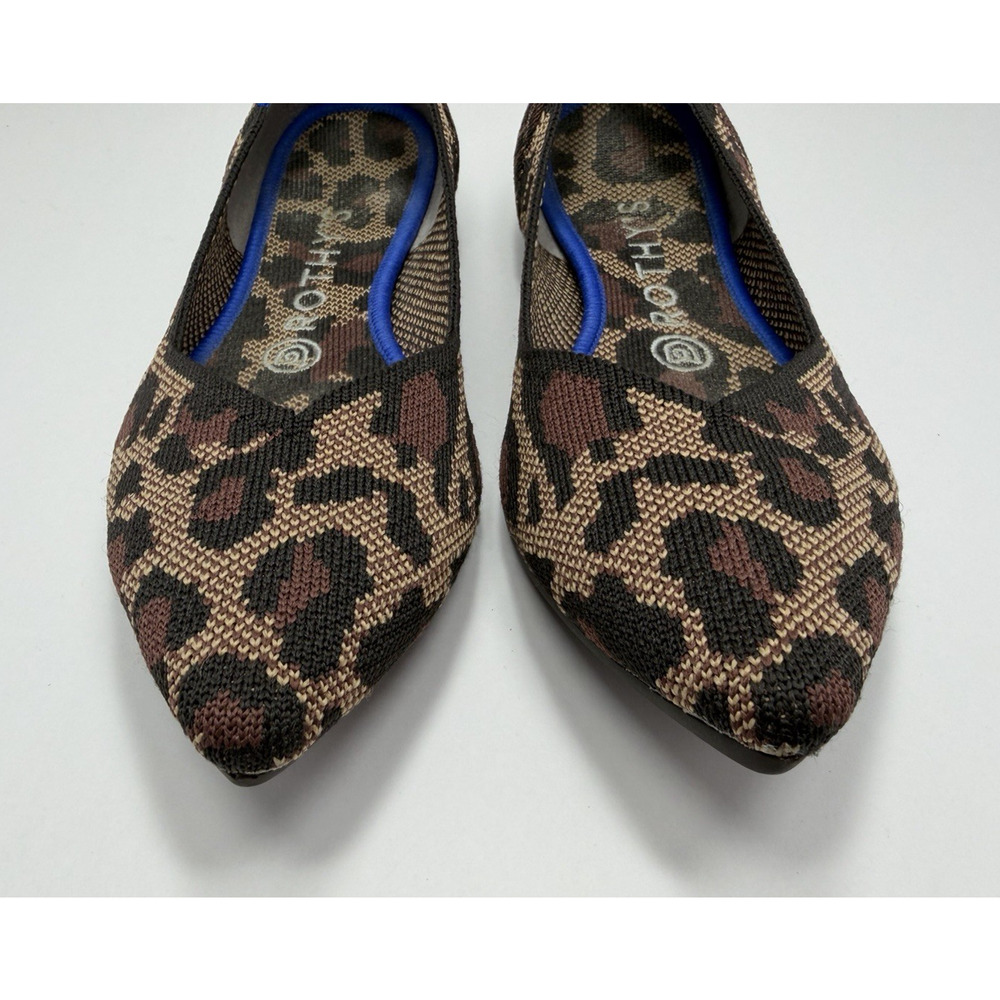 Rothy's Leopard Print Pointed Flats with Blue Trim - Picture 3 of 7